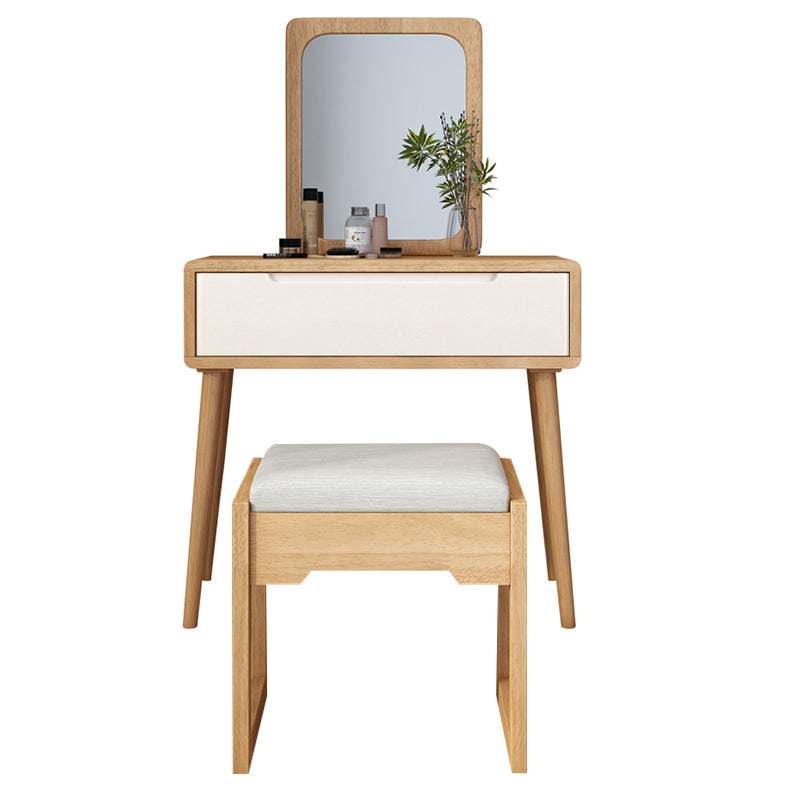 Scandinavian Makeup Vanity Desk Table in White and Brown for Bedroom