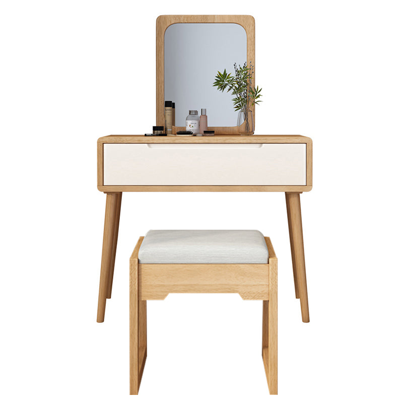 Scandinavian Makeup Vanity Desk Table in White and Brown for Bedroom