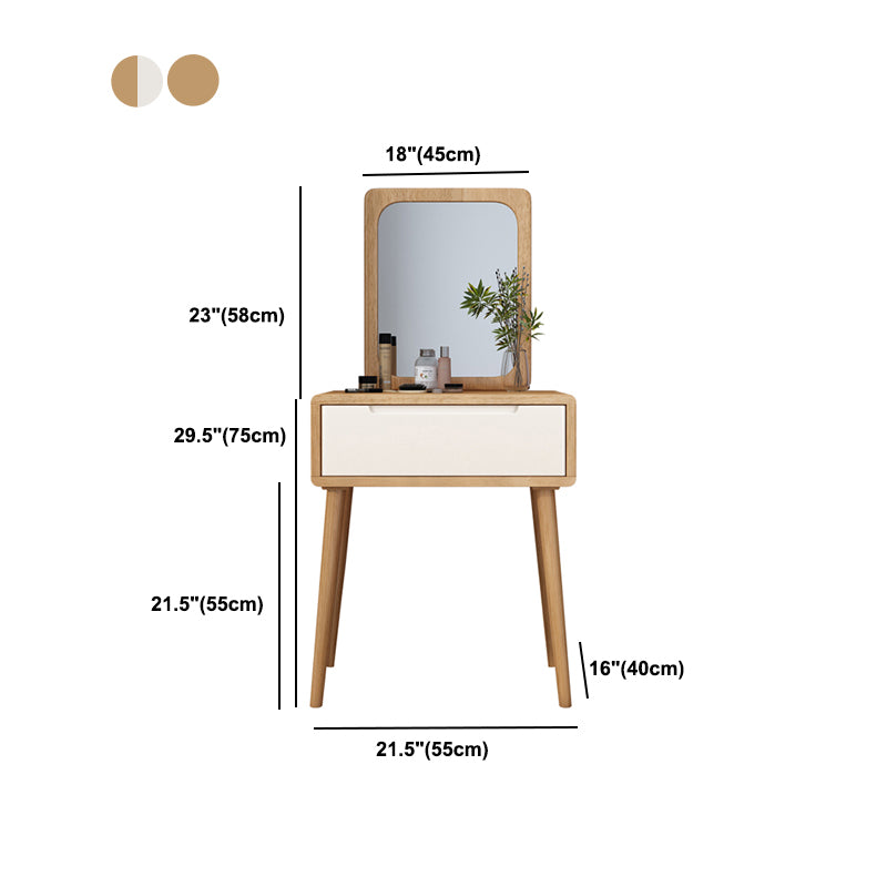 Scandinavian Makeup Vanity Desk Table in White and Brown for Bedroom