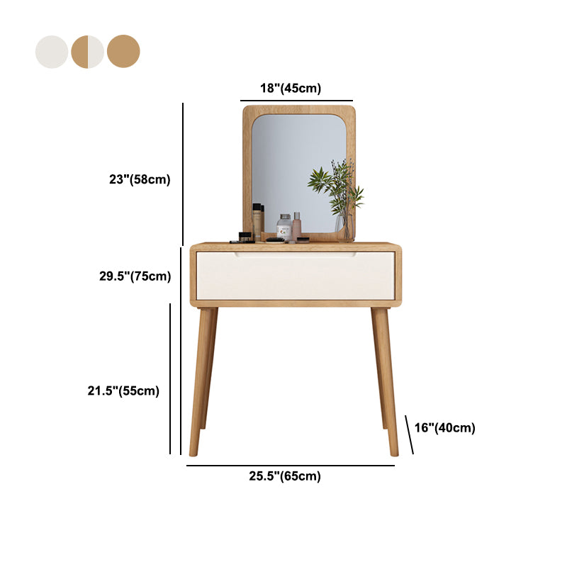 Scandinavian Makeup Vanity Desk Table in White and Brown for Bedroom