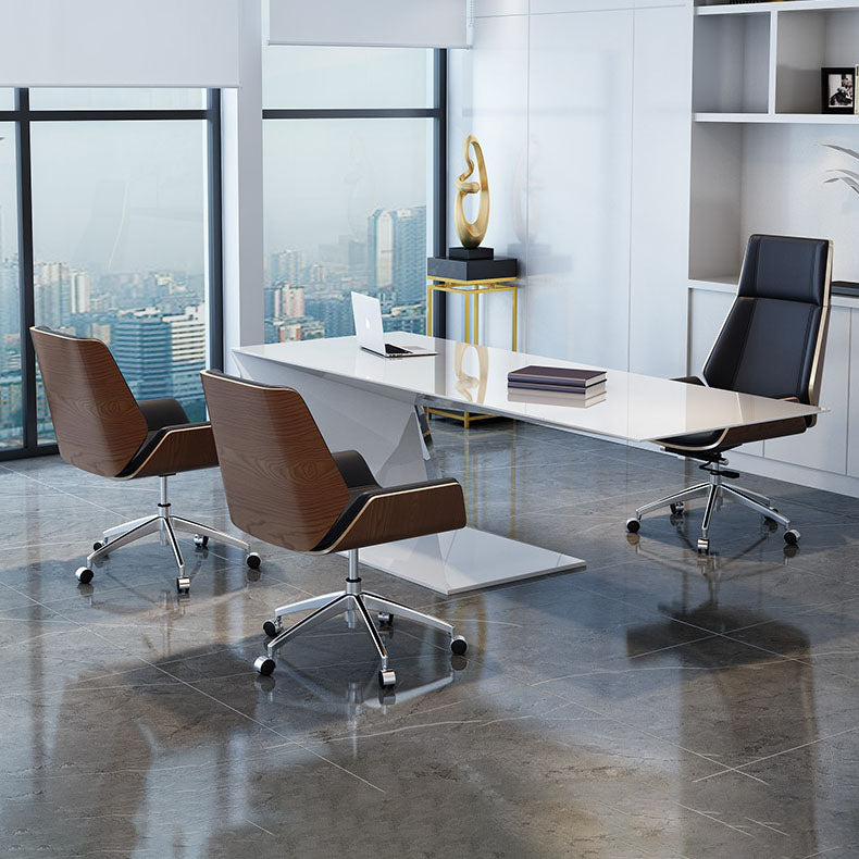 Modern Style Swivel Task Chair Faux Leather Office Chair with Fixed Arms