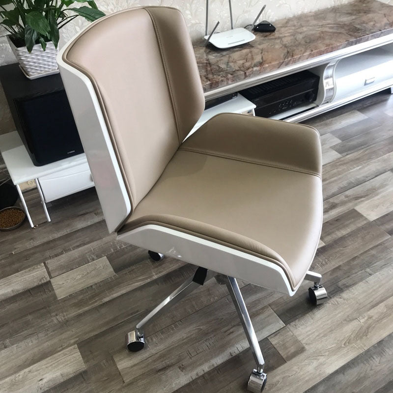 Modern Style Swivel Task Chair Faux Leather Office Chair with Fixed Arms