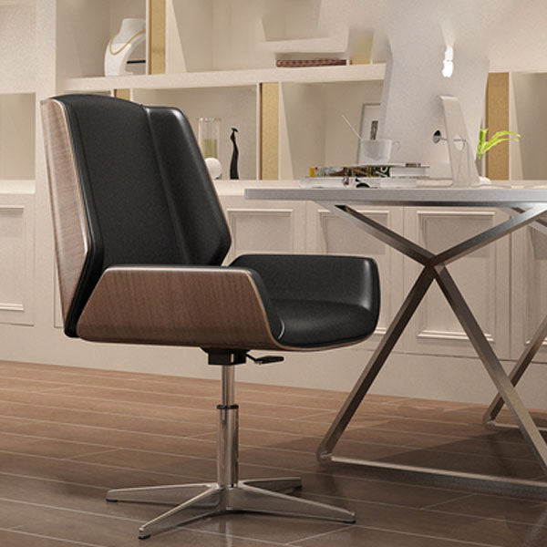 Modern Style Swivel Task Chair Faux Leather Office Chair with Fixed Arms