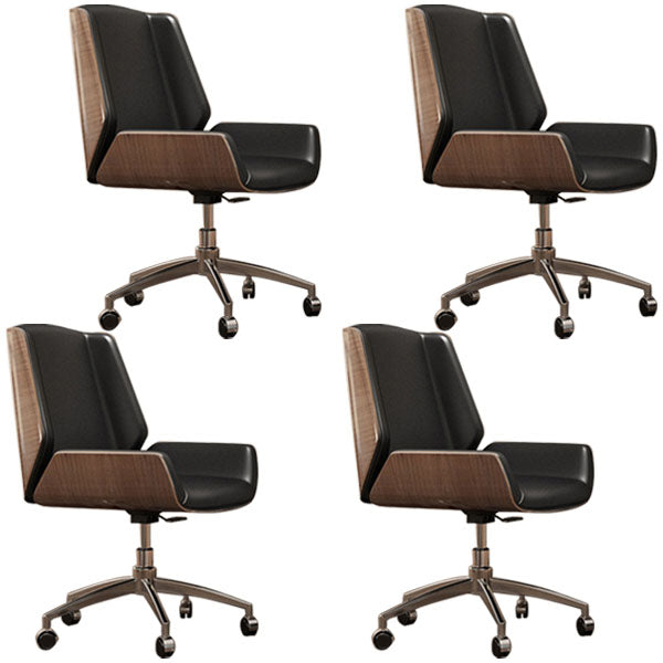 Modern Style Swivel Task Chair Faux Leather Office Chair with Fixed Arms