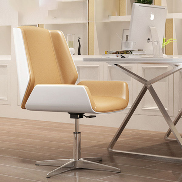 Modern Style Swivel Task Chair Faux Leather Office Chair with Fixed Arms