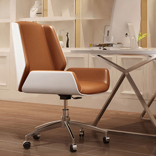 Modern Style Swivel Task Chair Faux Leather Office Chair with Fixed Arms
