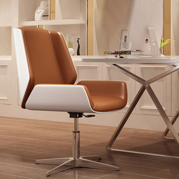 Modern Style Swivel Task Chair Faux Leather Office Chair with Fixed Arms