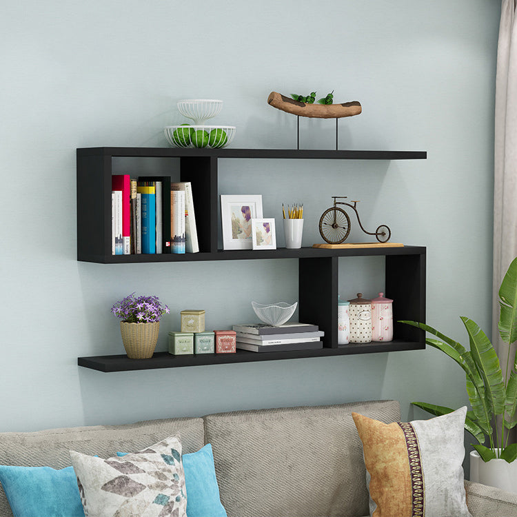 Modern Style Geometric Bookshelf, 2/3-shelf Wall Mounted Engineered Wood Bookcase