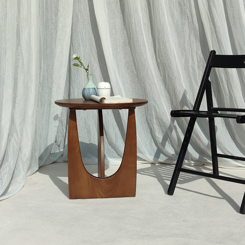 Scandinavian Round Wooden Top Side Table 19.6-inch Abstract End Table