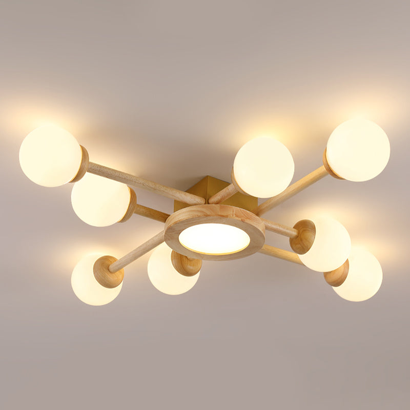 White Globe 3 / 6 / 8 - Light Ceiling Semi Flush , Wood , Sphere Semi Flush Light