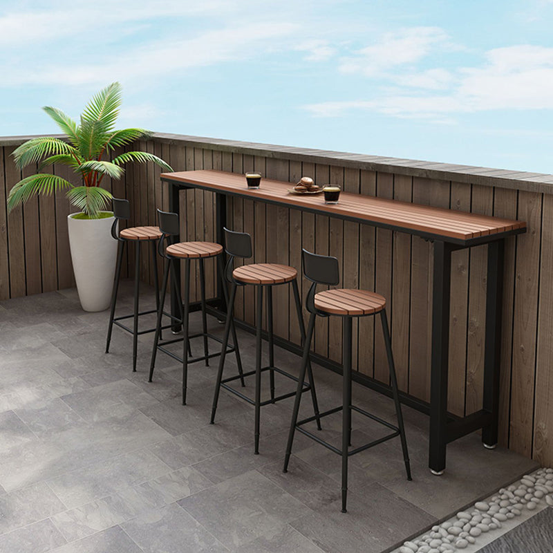 Plastic Wood Bar Dining Table Modern Rectangle Bar Table with Trestle for Cafe Balcony