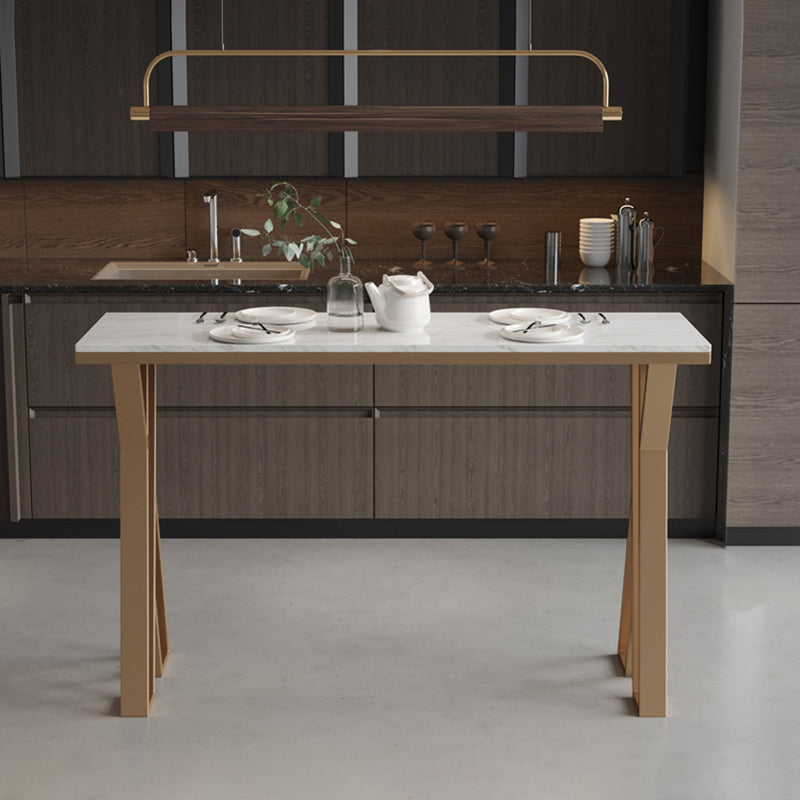 Sintered Stone Top Rectangle Bar Table Luxurious Pub Table with Double Pedestal