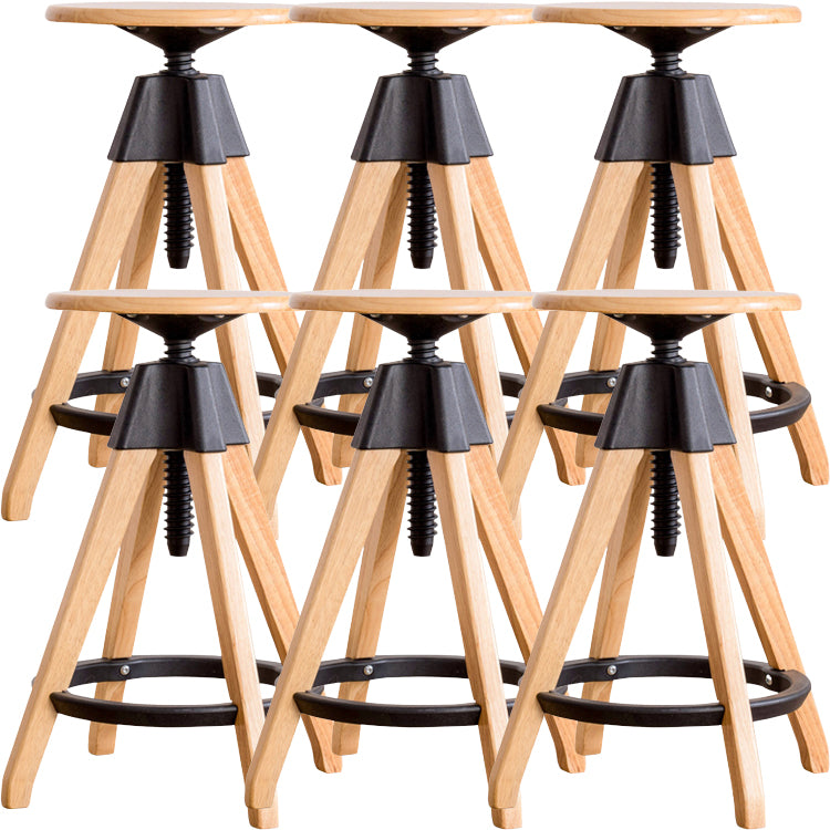 Contemporary Adjustable Height Bar Stool Rubberwood Solid Wood Bar Stool