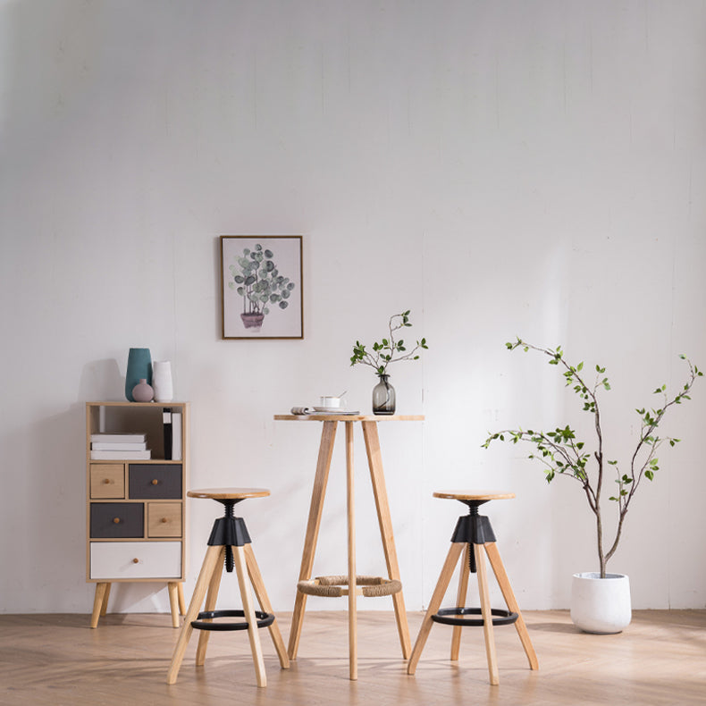 Contemporary Adjustable Height Bar Stool Rubberwood Solid Wood Bar Stool