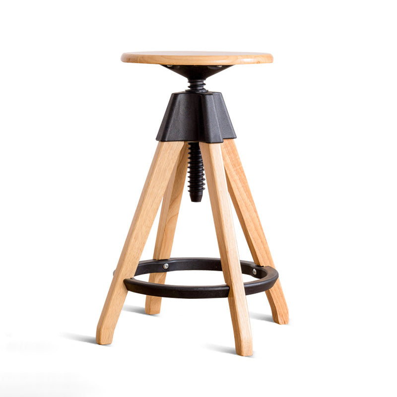 Contemporary Adjustable Height Bar Stool Rubberwood Solid Wood Bar Stool