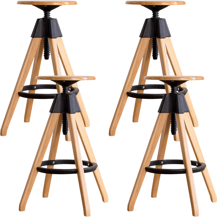 Contemporary Adjustable Height Bar Stool Rubberwood Solid Wood Bar Stool