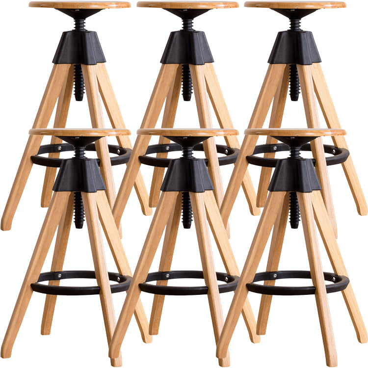 Contemporary Adjustable Height Bar Stool Rubberwood Solid Wood Bar Stool