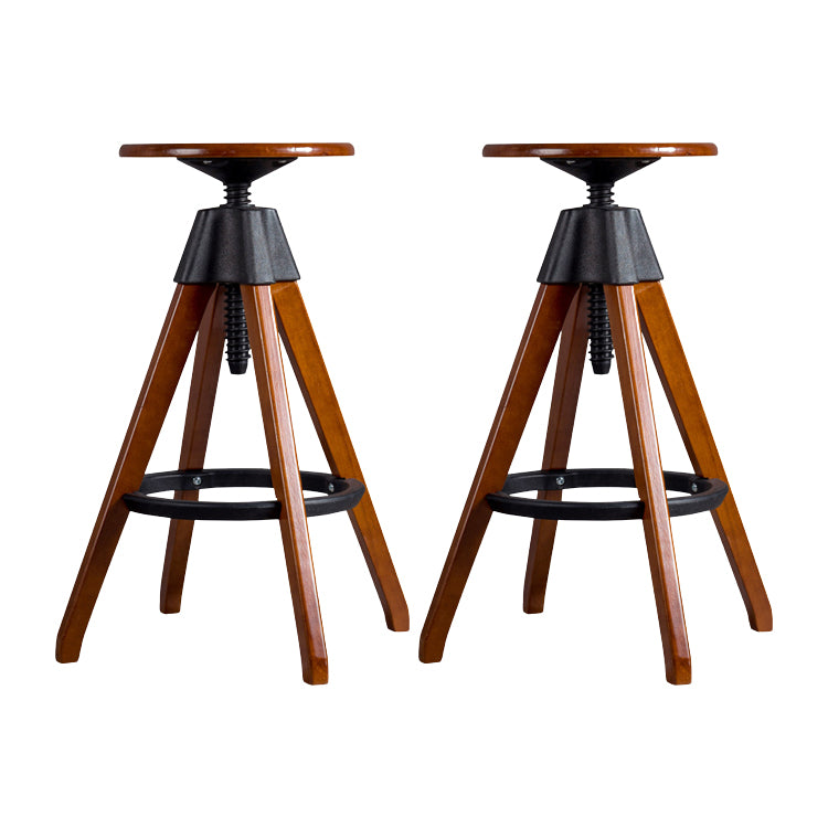 Contemporary Adjustable Height Bar Stool Rubberwood Solid Wood Bar Stool