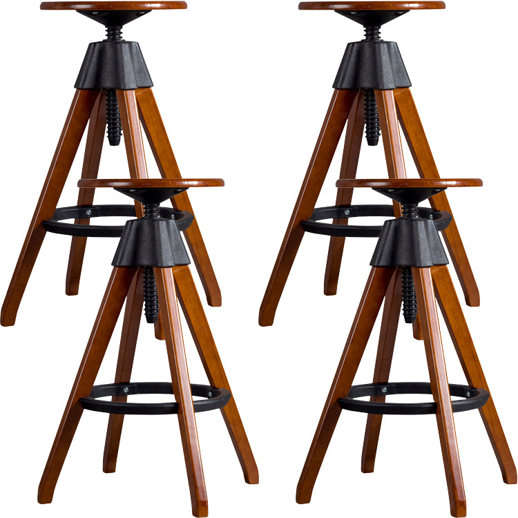 Contemporary Adjustable Height Bar Stool Rubberwood Solid Wood Bar Stool
