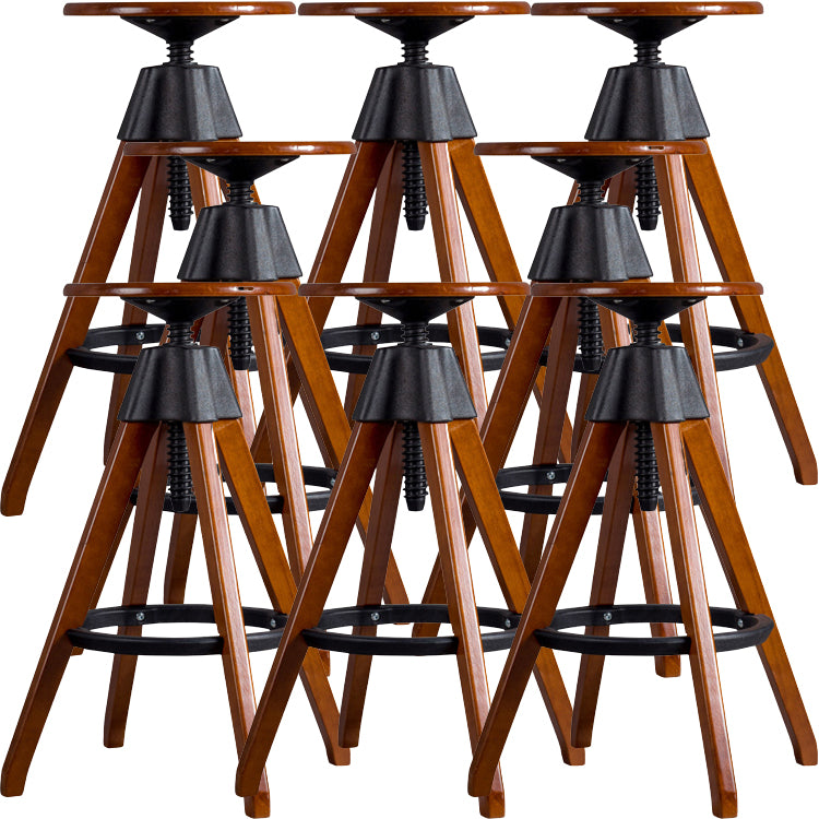 Contemporary Adjustable Height Bar Stool Rubberwood Solid Wood Bar Stool