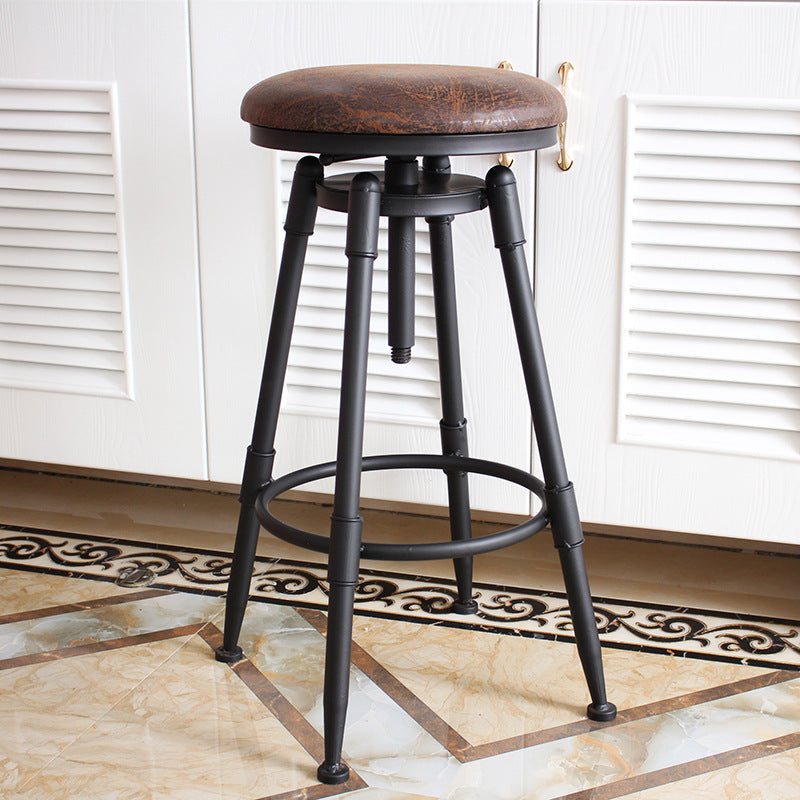 Industrial Metal Barstool Leather Counter Stool in Matte Finish for Home