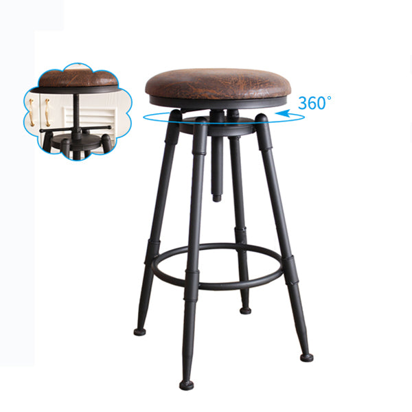Industrial Metal Barstool Leather Counter Stool in Matte Finish for Home