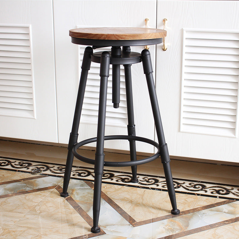 Industrial Metal Barstool Leather Counter Stool in Matte Finish for Home