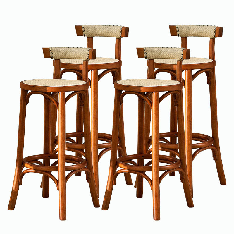 Contemporary Round Footrest Bar Stool Solid Wood Rattan Bar Stool