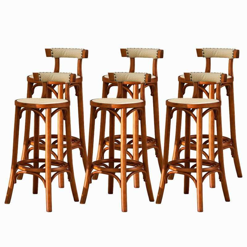 Contemporary Round Footrest Bar Stool Solid Wood Rattan Bar Stool