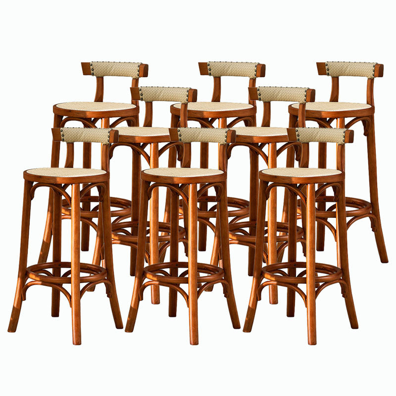 Contemporary Round Footrest Bar Stool Solid Wood Rattan Bar Stool