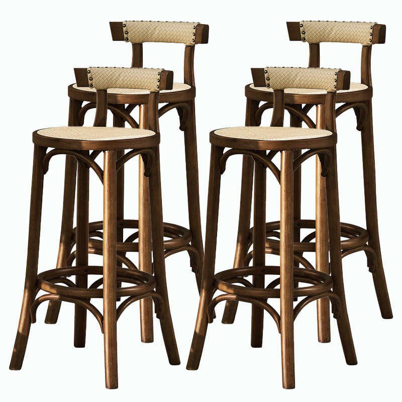 Contemporary Round Footrest Bar Stool Solid Wood Rattan Bar Stool