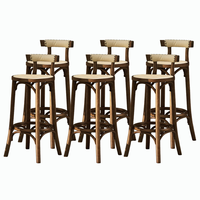 Contemporary Round Footrest Bar Stool Solid Wood Rattan Bar Stool