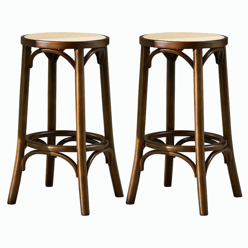 Contemporary Round Footrest Bar Stool Solid Wood Rattan Bar Stool