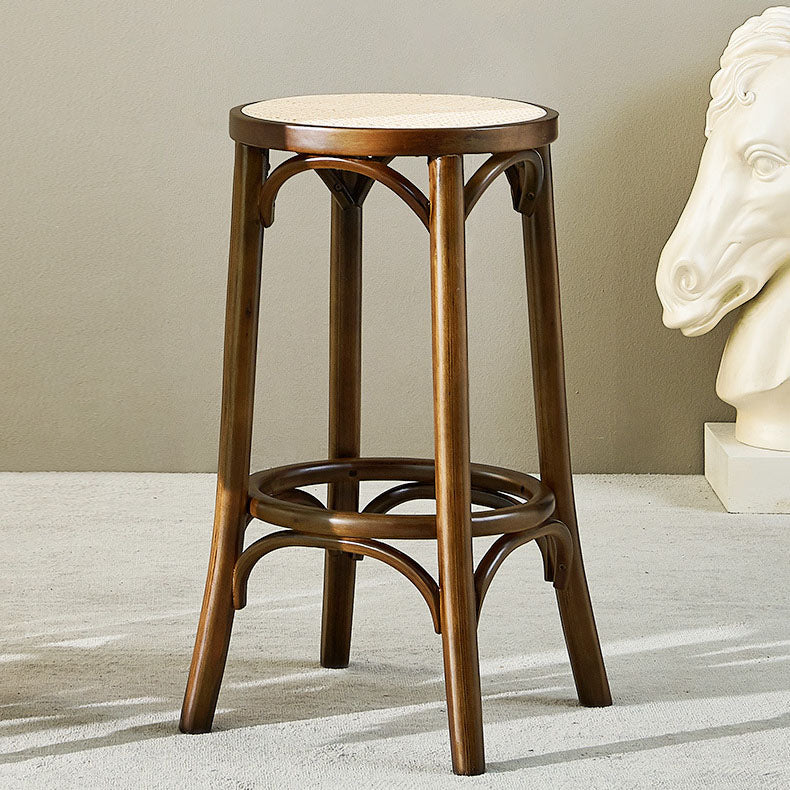 Contemporary Round Footrest Bar Stool Solid Wood Rattan Bar Stool