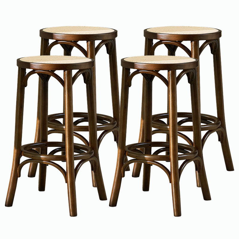 Contemporary Round Footrest Bar Stool Solid Wood Rattan Bar Stool