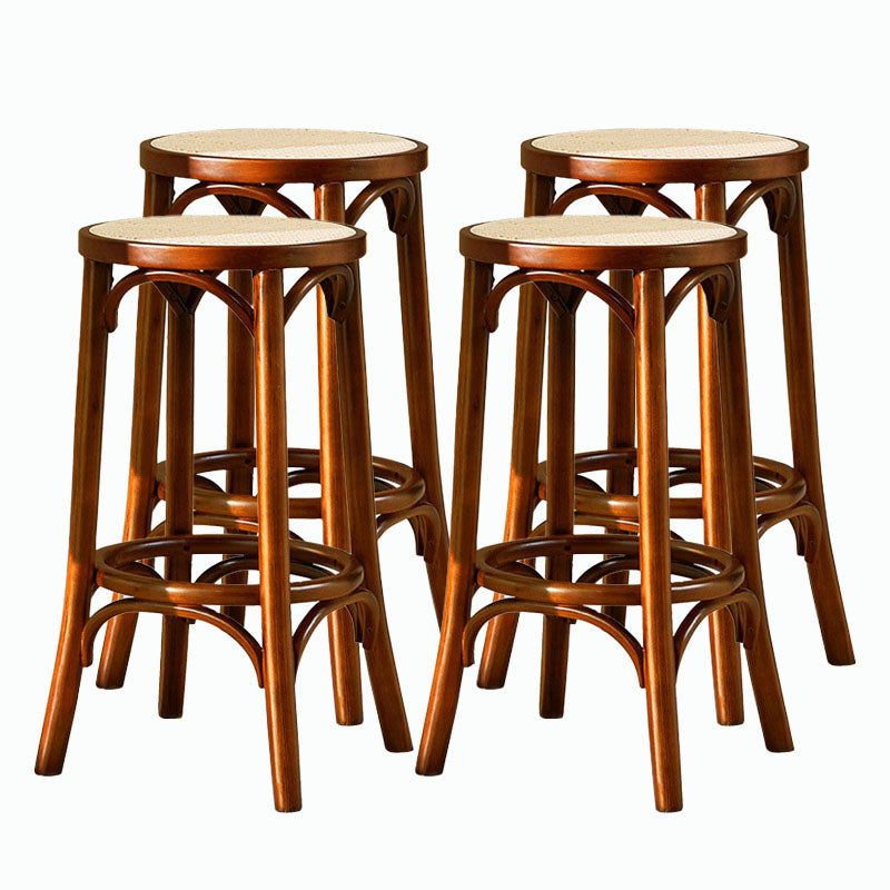 Contemporary Round Footrest Bar Stool Solid Wood Rattan Bar Stool