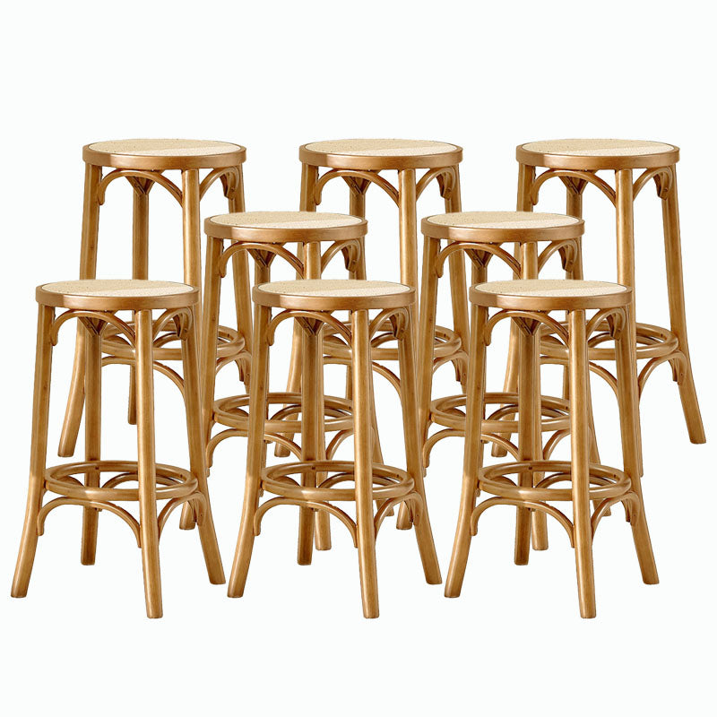 Contemporary Round Footrest Bar Stool Solid Wood Rattan Bar Stool