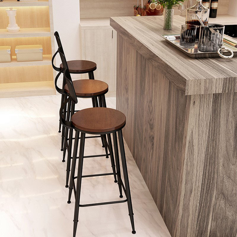 Contemporary Metal Barstool Wood Counter Stool in Matte Finish for Indoor