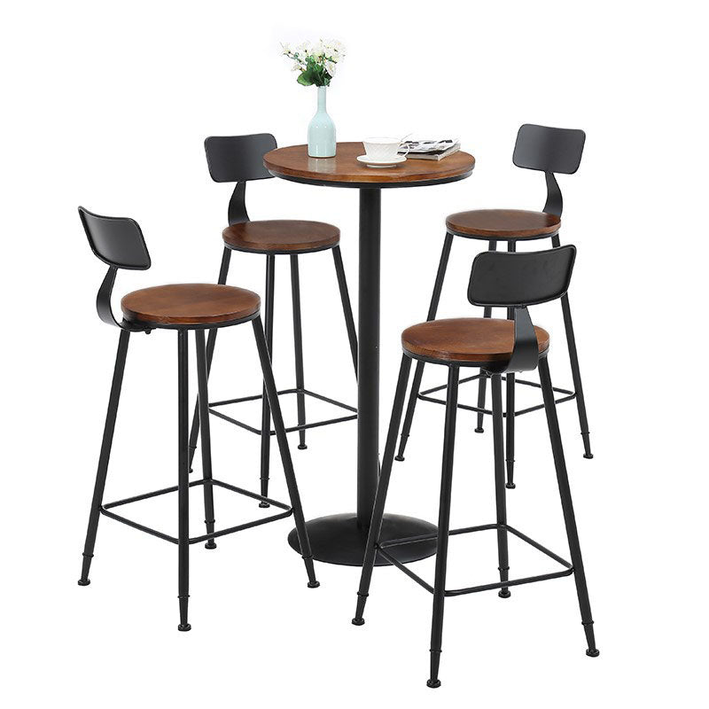 Contemporary Metal Barstool Wood Counter Stool in Matte Finish for Indoor