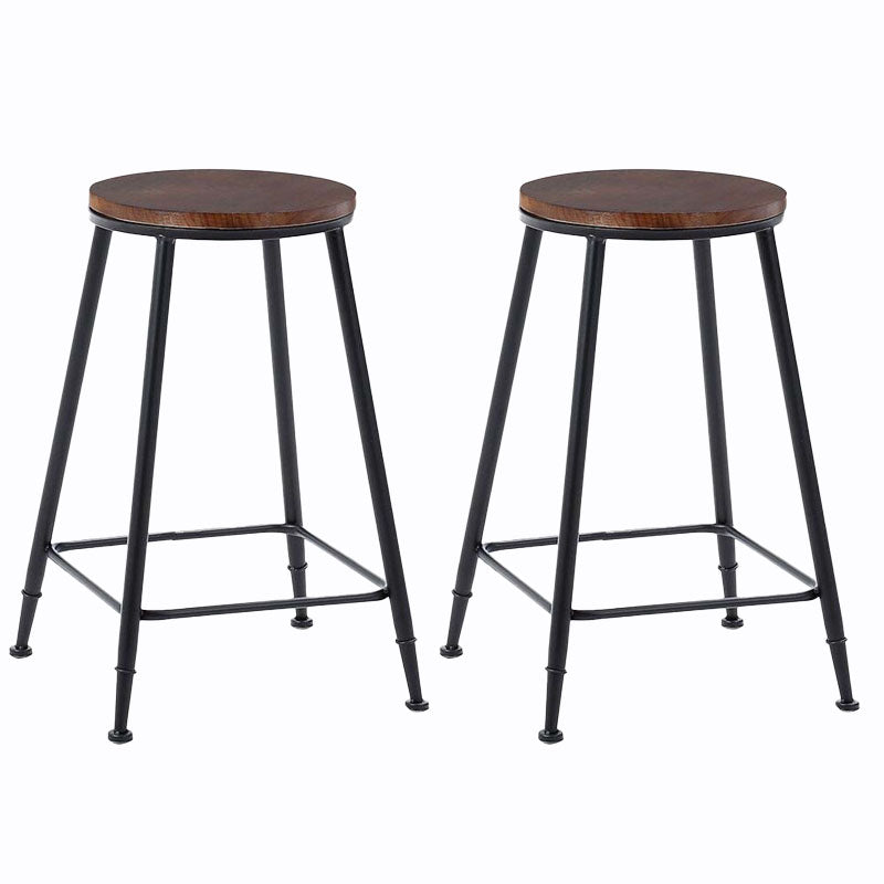 Contemporary Metal Barstool Wood Counter Stool in Matte Finish for Indoor