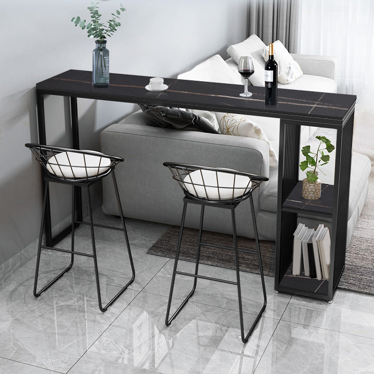 Glam 1/3 Pieces Bar Table Set Rectangle Stone Counter Table with High Stools for Balcony