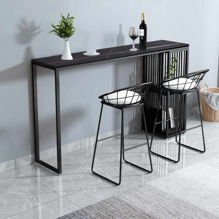 Glam 1/3 Pieces Bar Table Set Rectangle Stone Counter Table with High Stools for Balcony