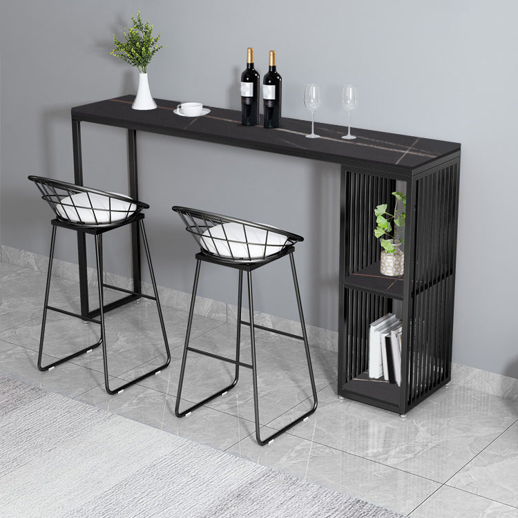 Glam 1/3 Pieces Bar Table Set Rectangle Stone Counter Table with High Stools for Balcony