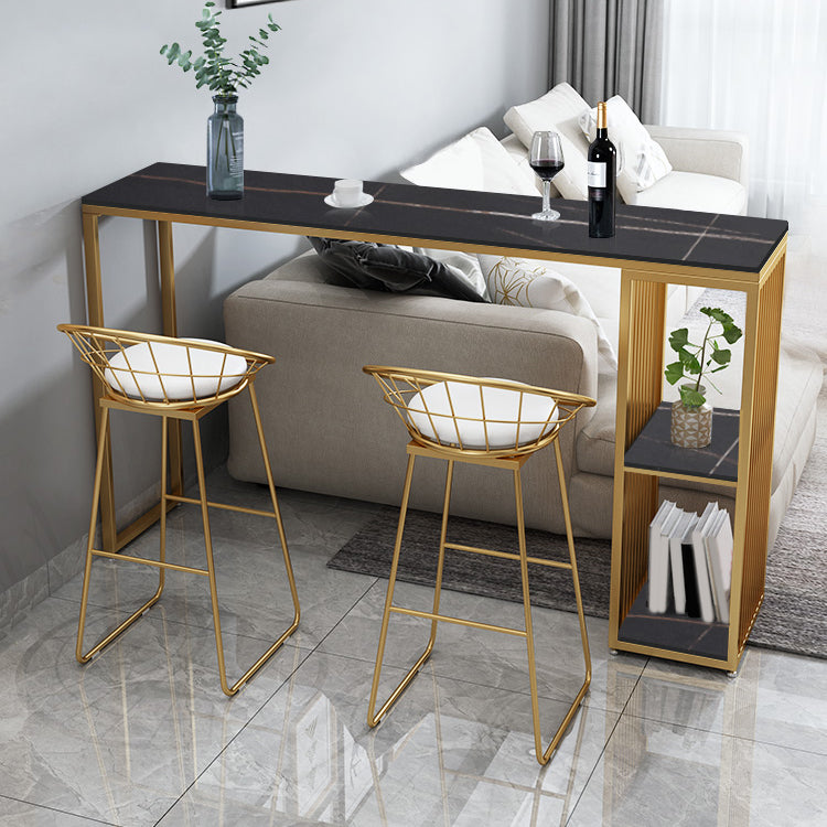 Glam 1/3 Pieces Bar Table Set Rectangle Stone Counter Table with High Stools for Balcony