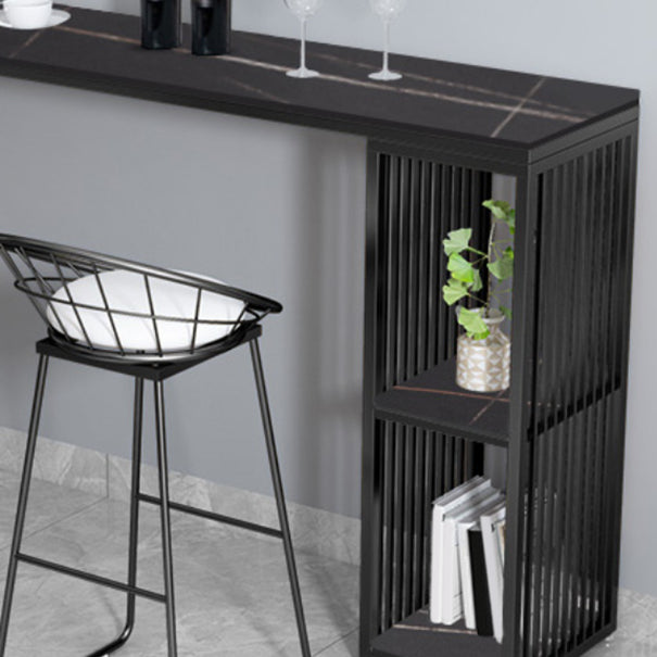 Glam 1/3 Pieces Bar Table Set Rectangle Stone Counter Table with High Stools for Balcony