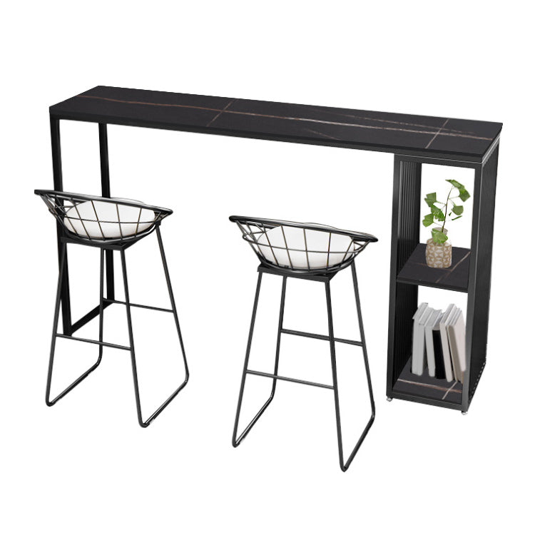 Glam 1/3 Pieces Bar Table Set Rectangle Stone Counter Table with High Stools for Balcony