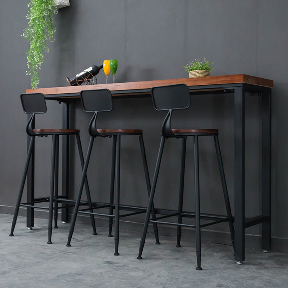 Industrial Rectangle Pine Wood Bar Table Set 1/4 Pieces Counter Table with High Stools