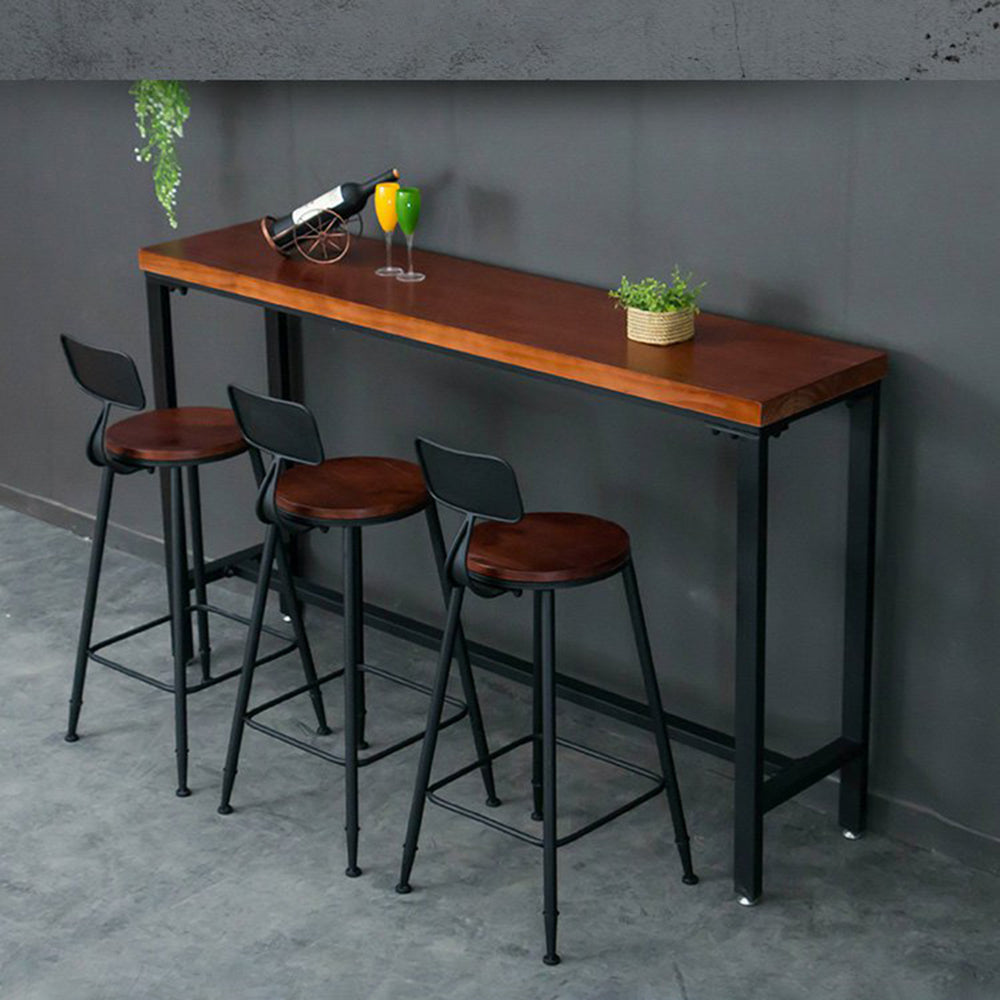 Industrial Rectangle Pine Wood Bar Table Set 1/4 Pieces Counter Table with High Stools