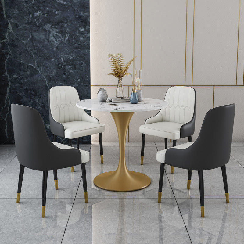 Glam Faux Marble Dining Table Set Round 1/2/4/5 Pieces Dining Set