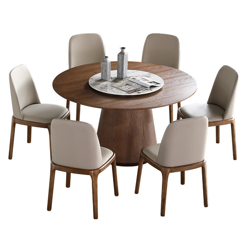 Round Brown Sintered Stone Dining Table Modern Convertible Furniture with Pedestal Base